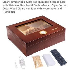 Swewarm Wooden Cigar Humidor Box with Hygrometer and Humidifier